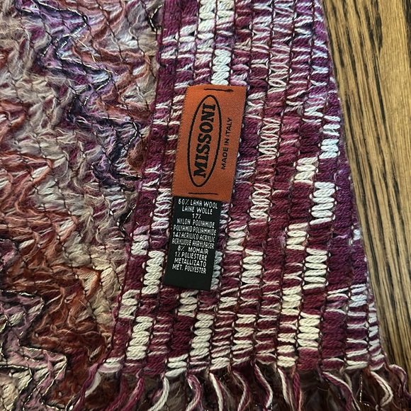 Missoni Purple Gray White Silver Red Sparkle Fringe Scarf - Picture 12 of 14